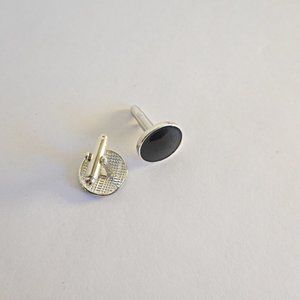 Silver Tone and Black Round Cufflinks